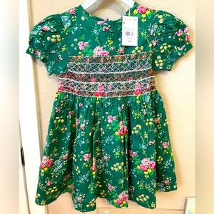 NWT Mini Boden Floral smocked dress 2-3y